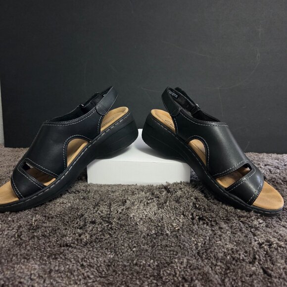 Clarks Merliah Style Black Leather Sandals Women's Size 8 Medium - Picture 5 of 12